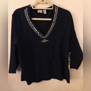 Caribbean Joe Resort Life Tee with Silver Sequins, New With Tags